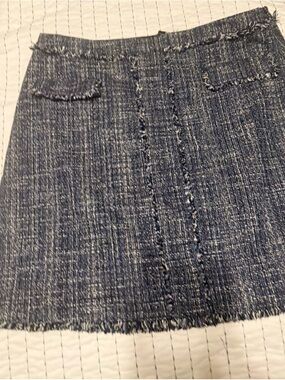 Banana Republic Blue Tweed Frayed-Trim Mini Skirt